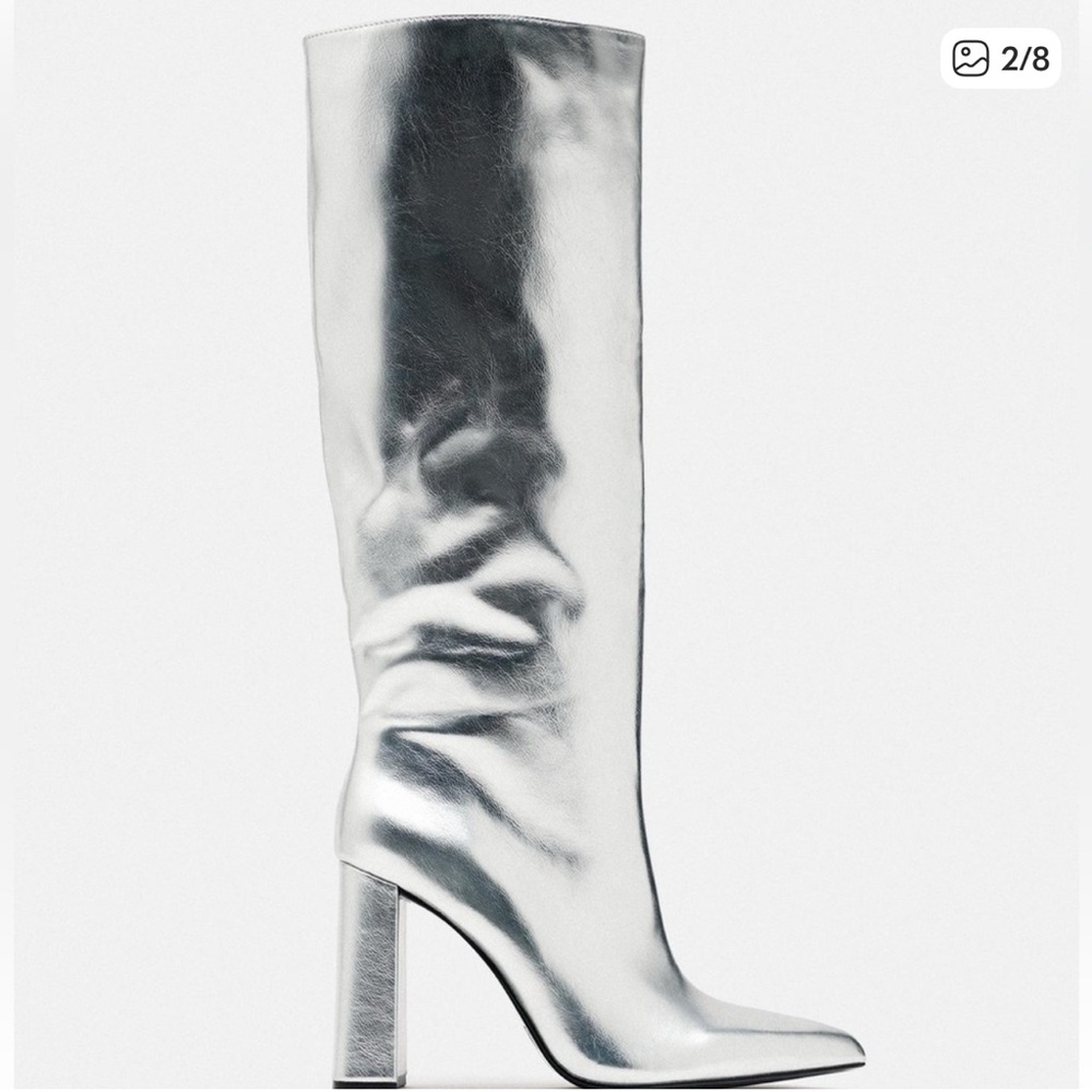 Zara Shiny Silver Heeled Boots